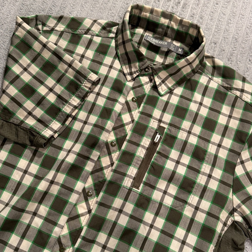 Icebreaker Shirt Mens M Green Plaid Compass Merino Wool Hiking Gorpcore Outdoor